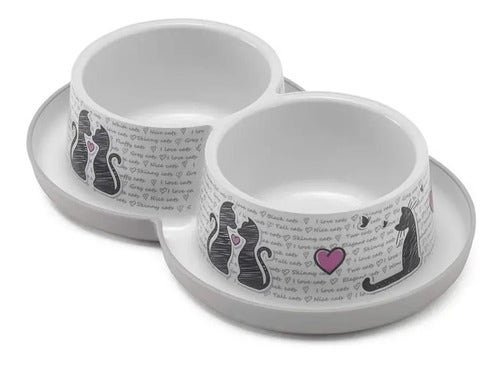 Plate 2x350ml P/ Dog Double Anti-hormiga Cats In Love Gray Gray
