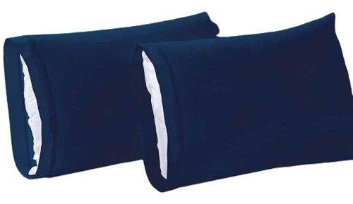 Pair Covers Pillow Microfibra Standard Marino Concord Blue Solid