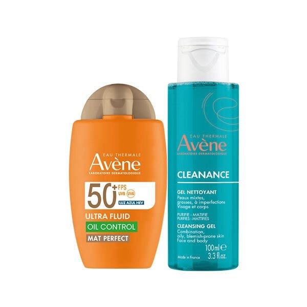 Avene Kit Sunscreen Ultra Fluid Oil Control Mat Perfect FPS50+ 50ml with Color + Cleanance Gel Cleanser 100ml