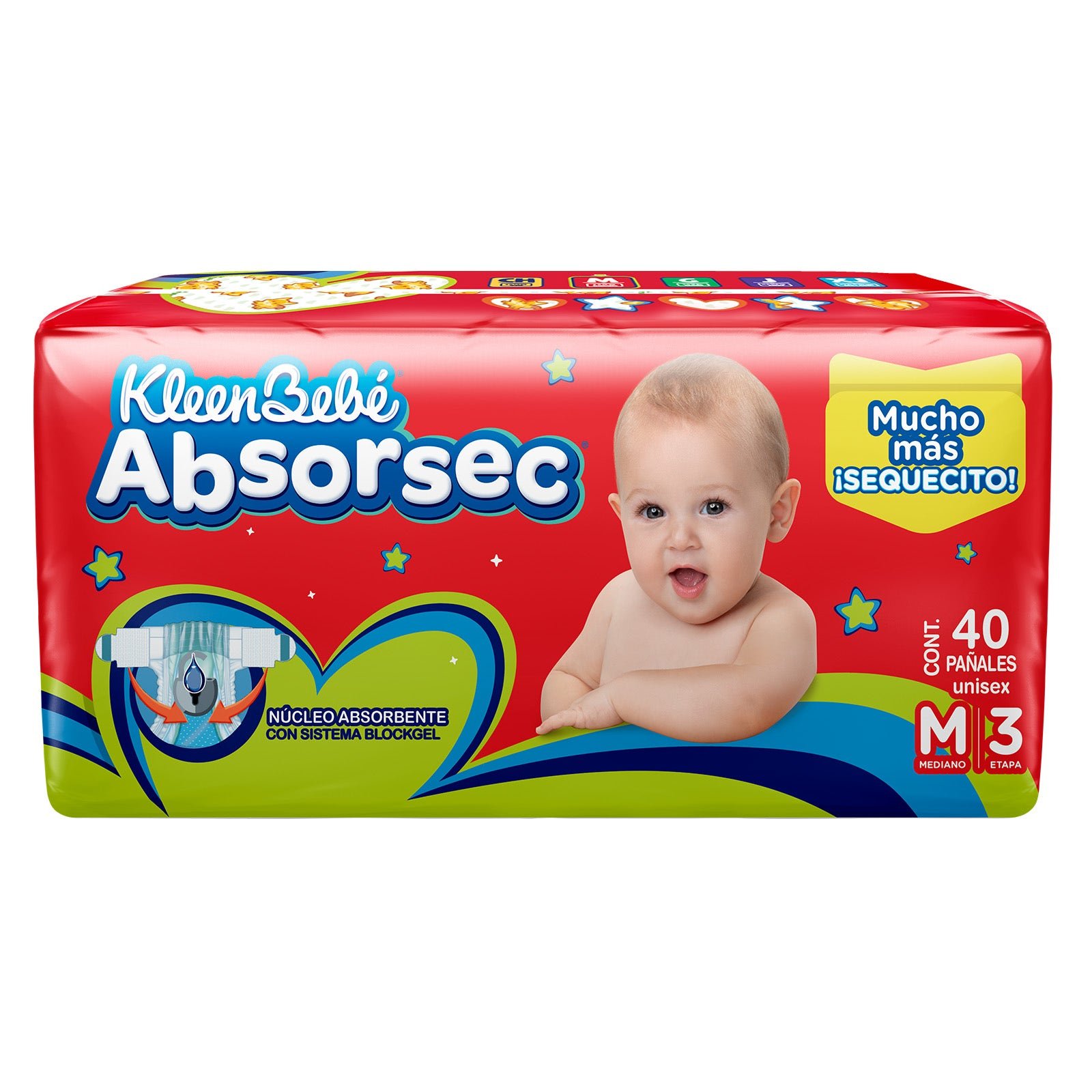 Diaper Kleenbebé Absorsec Size Medium Unisex 40 pcs
