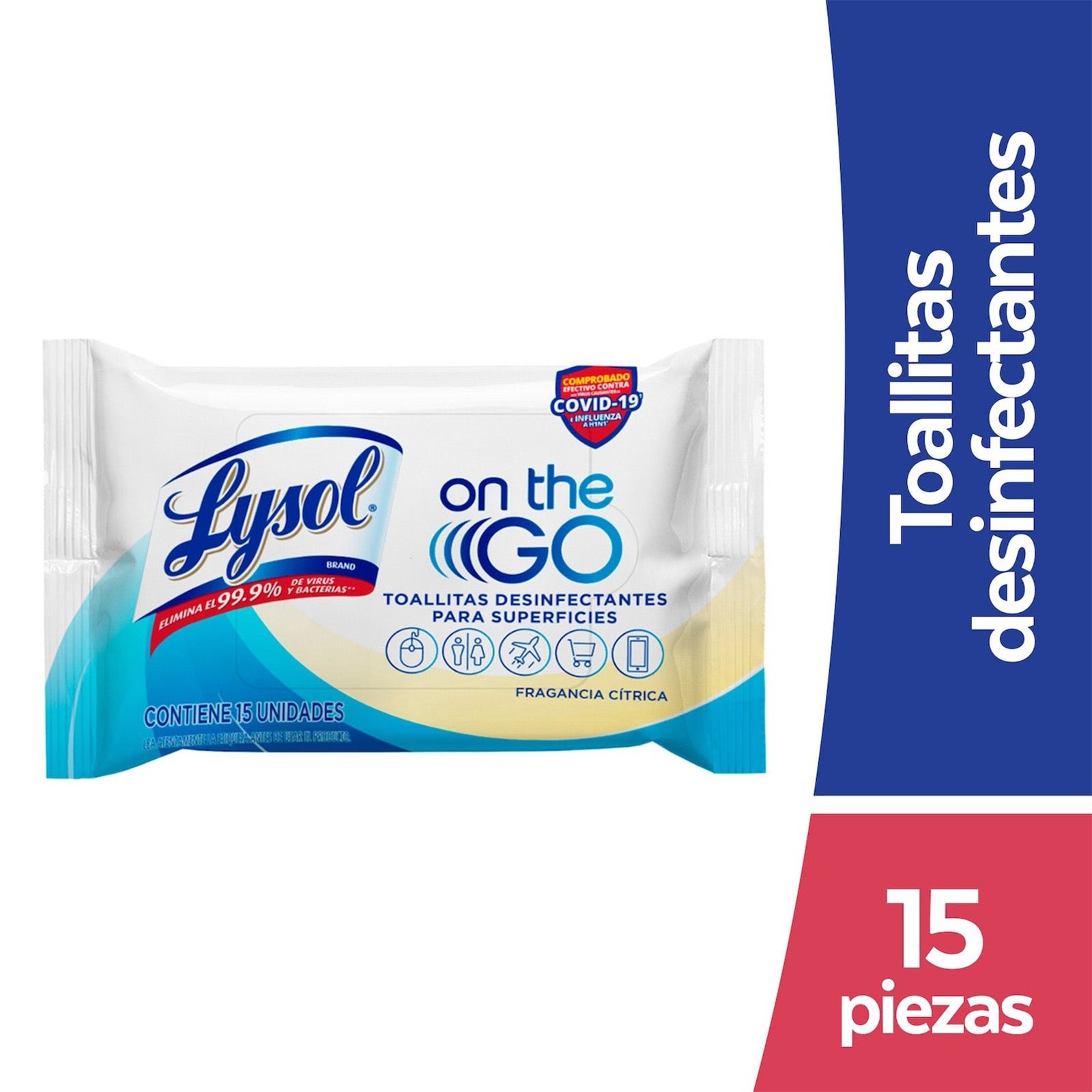 Lysol On The Go Wipes Desinfectantes for Superficies 15 Pieces