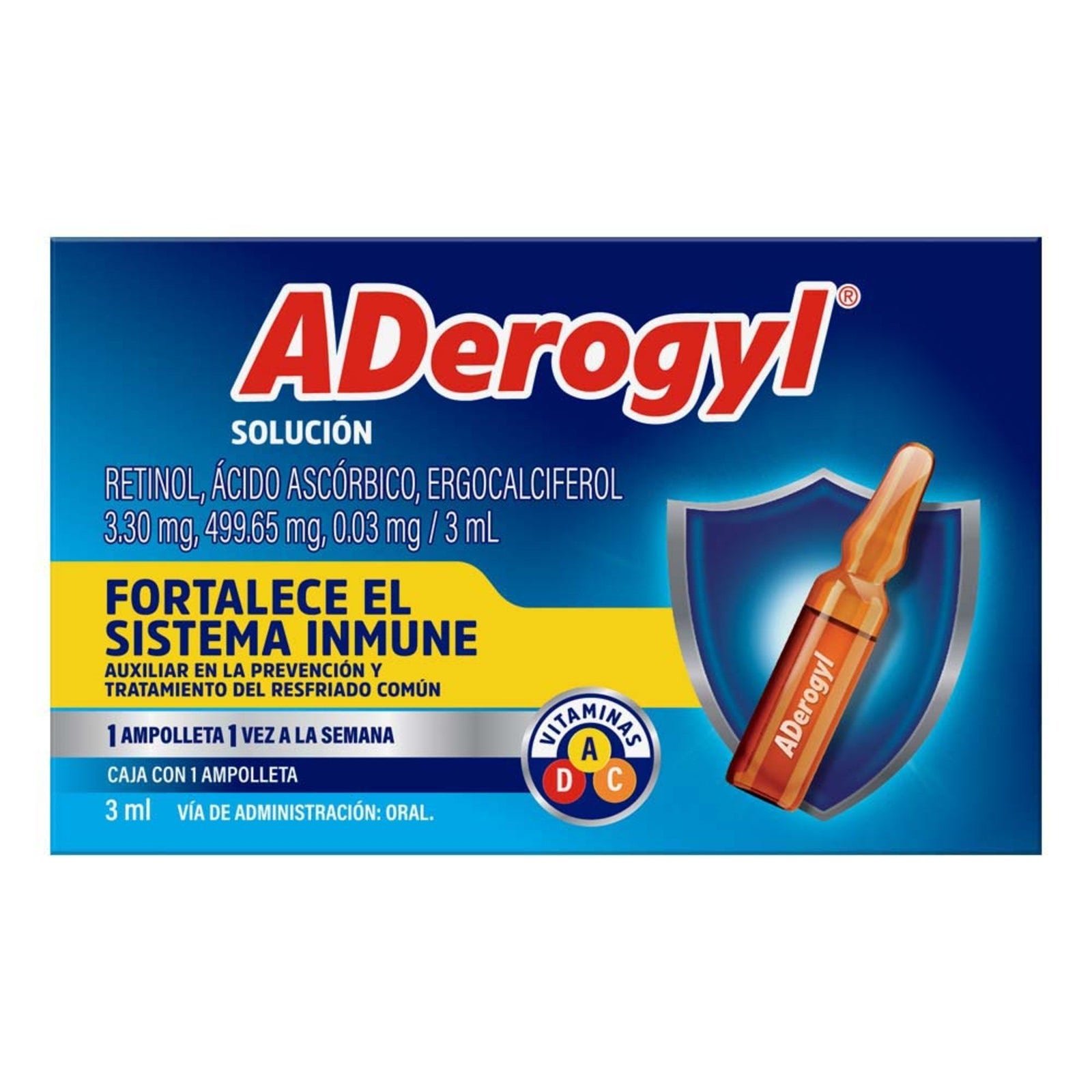 ADerogyl Multivitamin 1 Ampolleta 3 ml. with Vitamins A, C & D, Strengthens Immune System & Refuerza tus Immune Defenses