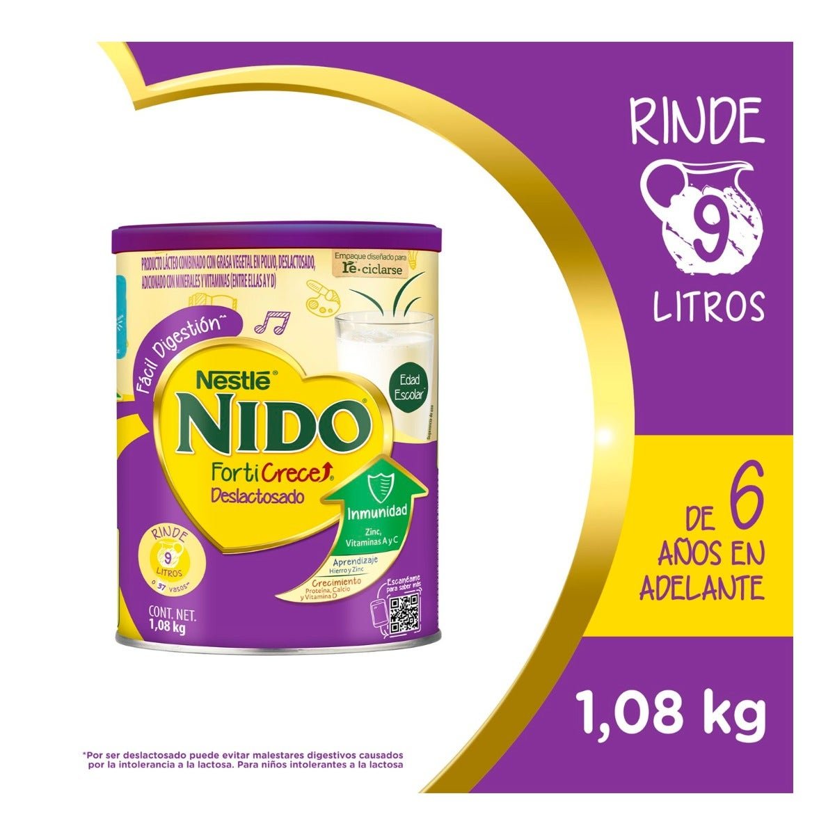 NIDO Forticrece Producto Lácteo Combinado in Powder Lactose-Free Can 1.08 kg