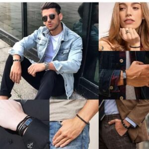 Set Pulseras Cuero Trenzado for Men with Cierre Magnético