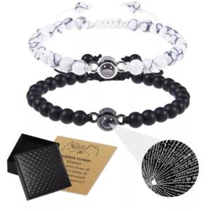Set Pulseras for Pareja Tea Amo in 100 Idiomas with Piedra Natural